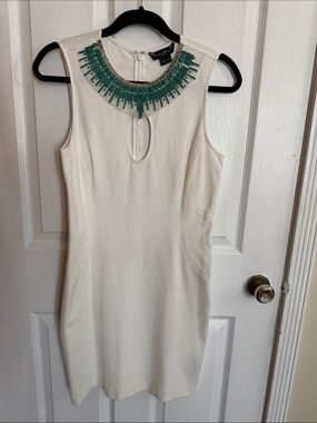 Guess by Marciano Cream Mini Dress with Green Beaded Collar